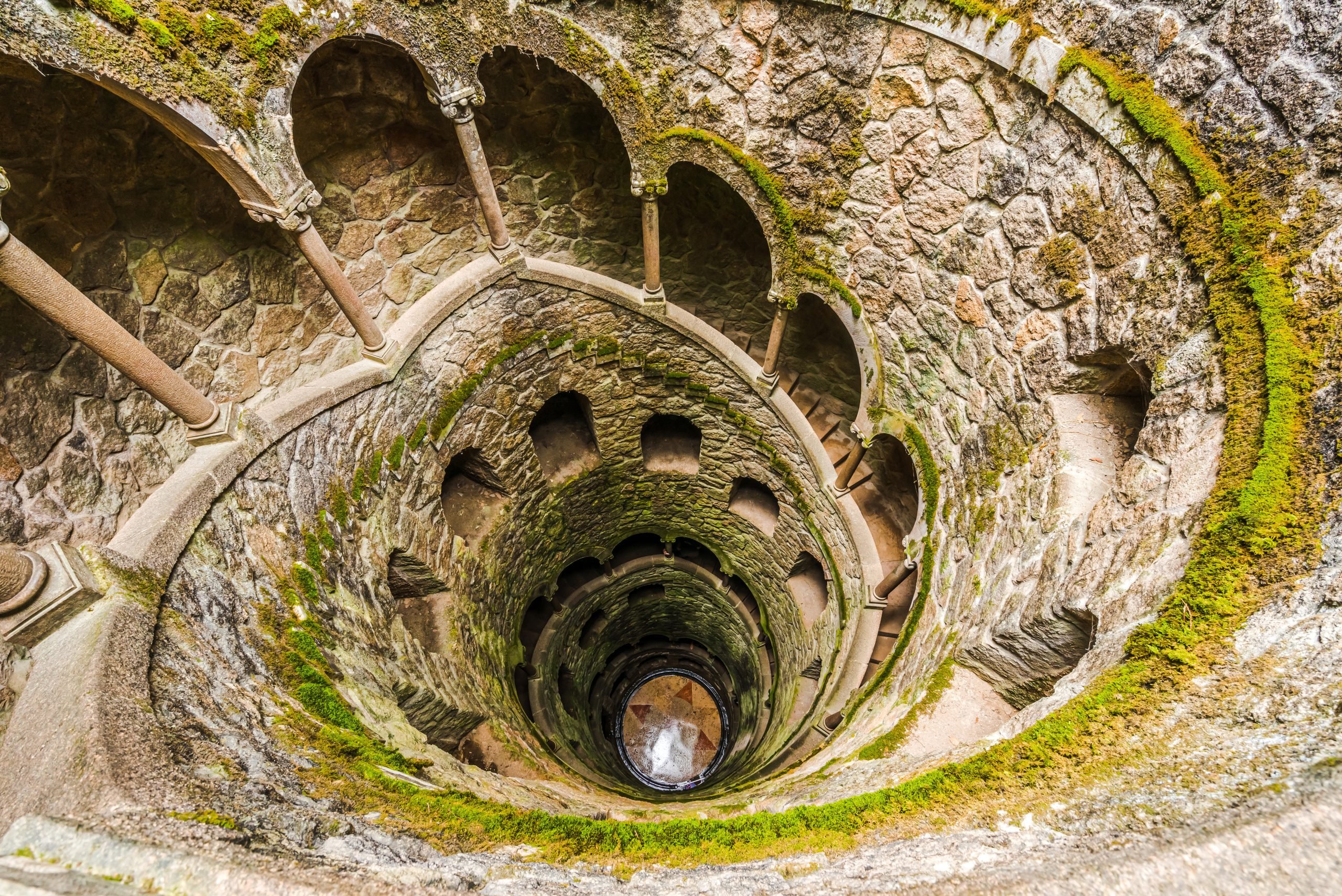 View on Initiation Well of Quinta da Regaleira in Sintra, Portugal