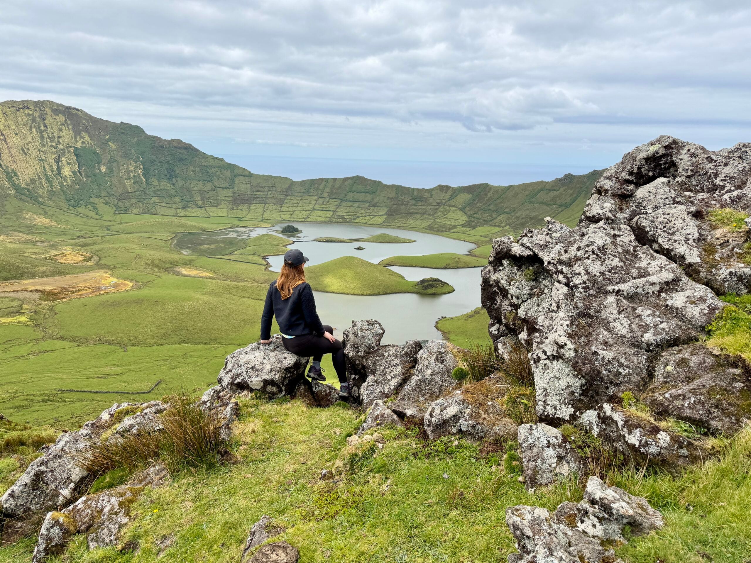 Looking down into the caldera on Corvo Island, Azores, Portugal